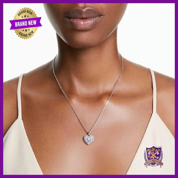 Heart Crystal Pendant Necklace Rhodium Setting 14-18 Inch Chain - Picture 6 of 8